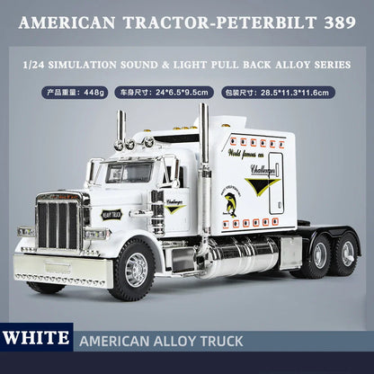 1/24 American Tractor Peterbilt 389 Alloy Simulation Diecast Model Car Collection Christmas Gifts Sound & Light Toys For Kids