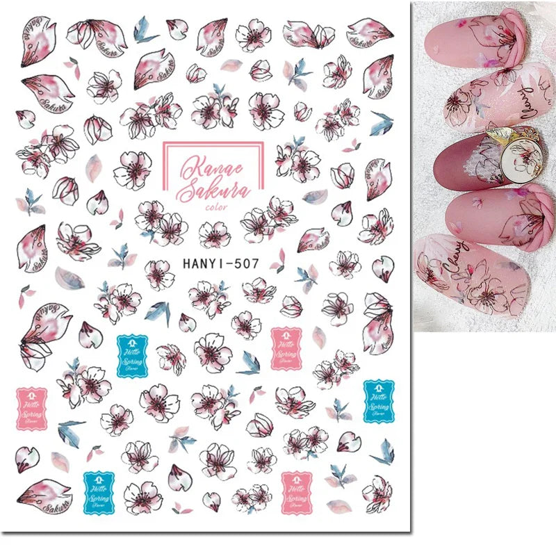 3d Nail Art Stickers Winter Autumn Golden Leaves Red Roses Flowers Decals For Nails Decoration Manicure Salon Beauty