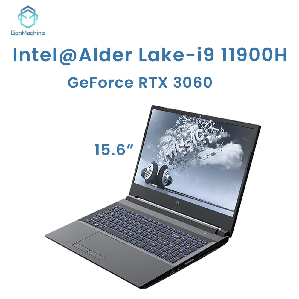 Genmachine Laptop Computer Intel i9 11900H 15.6” 144Hz NVIDIA GeForce RTX 3060 DDR4 M.2 2280 NVME SSD Business Gaming Laptops