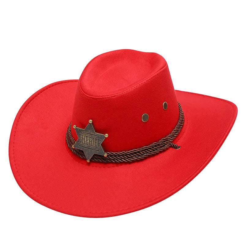 Western Wild West Sheriff Hat With Five Star Party Costume For Men Lady Jazz Cowgirl Wide Cowboy Hat Unique Star Badge Decors