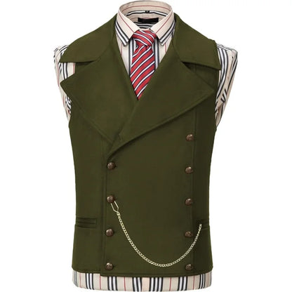 Men's Suede Cowboy Vest | Double Breasted Faux Leather Waistcoat with Large Lapel for Western/Casual  Ornate Stitching