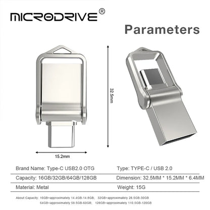 Type C USB2.0 Flash Drives Mini Metal Pen Ultra Dual Memory Stick 16GB 32GB 64GB 128GB Thumb Creative Business Gifts