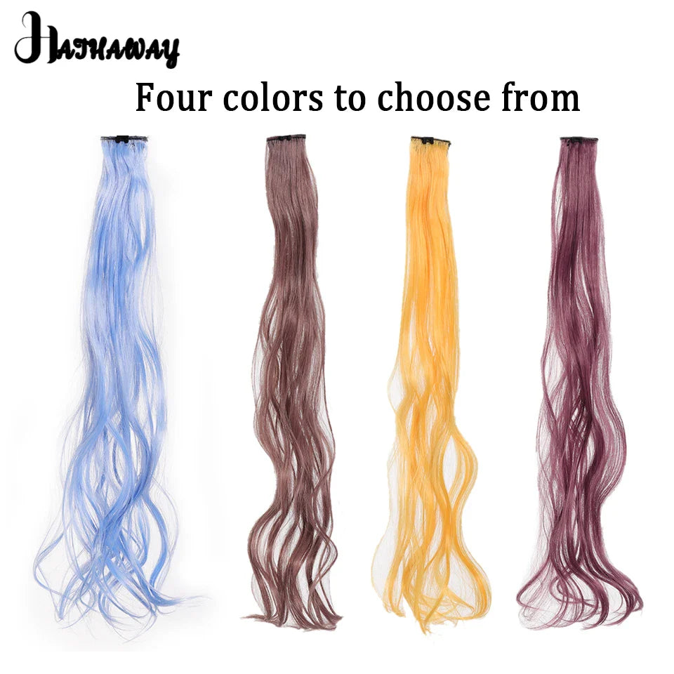 Extensions de cheveux bouclés de 22 pouces, postiche de couleur, mèche de cheveux arc-en-ciel à clipser, mèche de cheveux synthétiques bleus à clipser