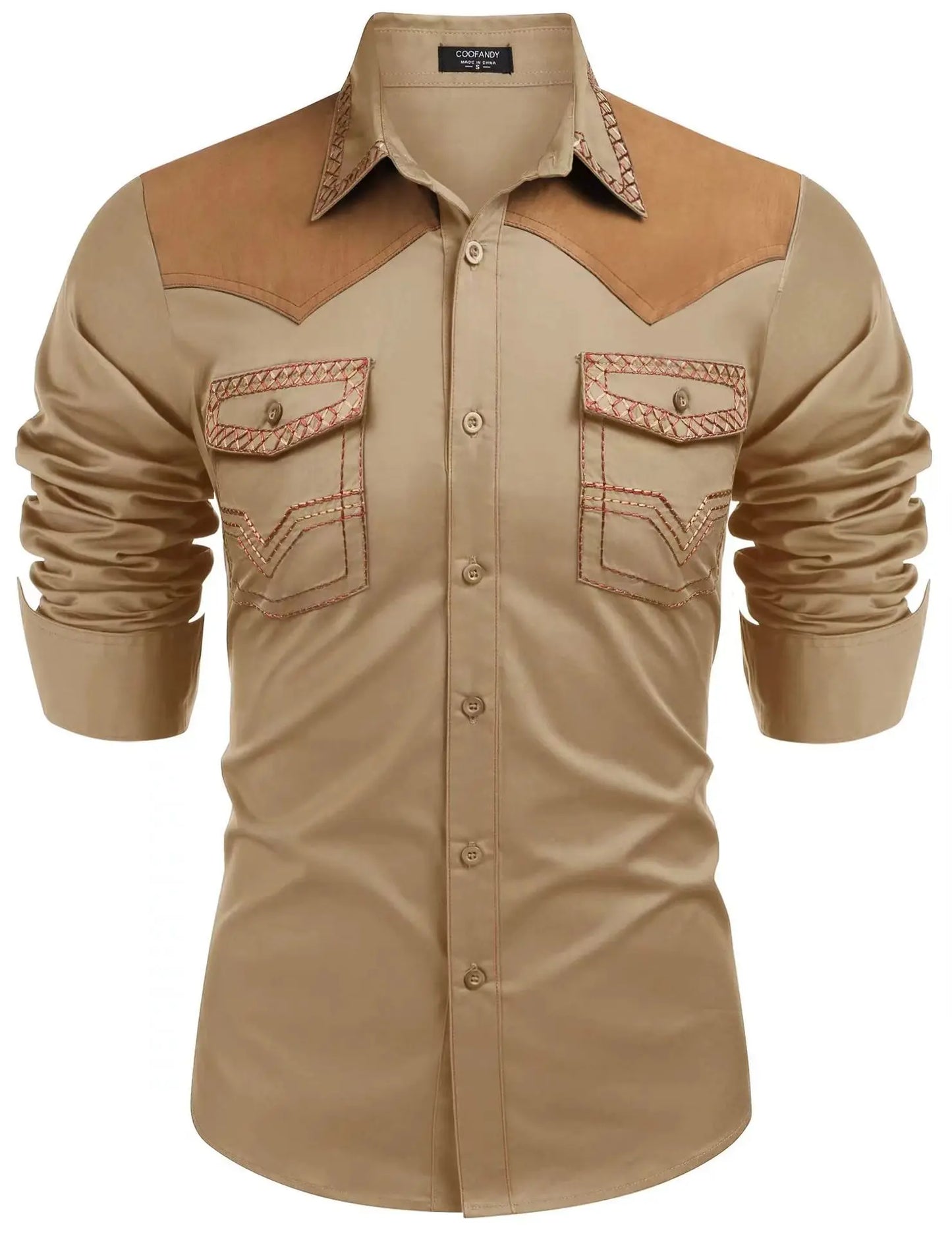 Chemise style cowboy western pour homme, printemps-automne 2025, manches longues, revers, vêtements décontractés et tendance
