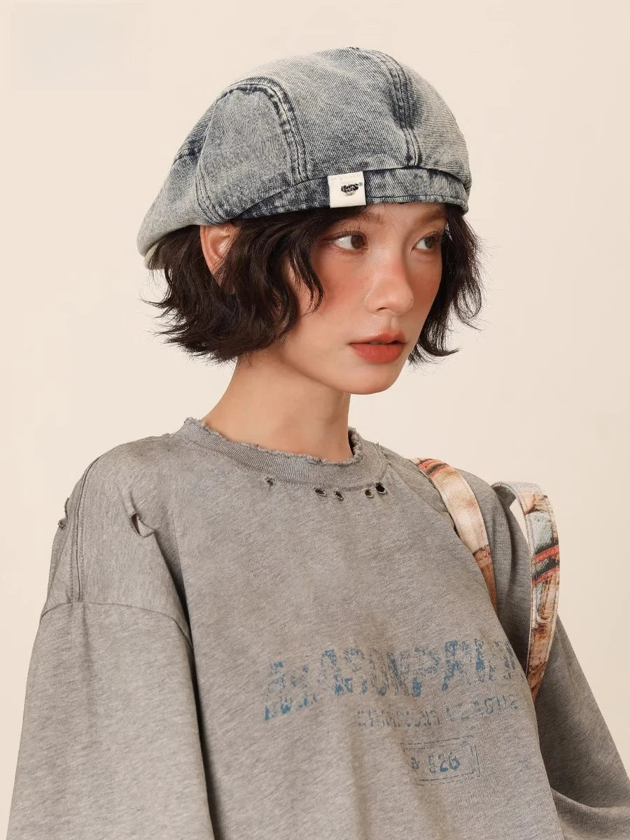 Béret de Cowboy en Denim pour femmes, chapeau de journal britannique décontracté, casquette flatcap, accessoire de mode