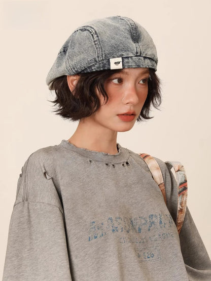 Béret de Cowboy en Denim pour femmes, chapeau de journal britannique décontracté, casquette flatcap, accessoire de mode