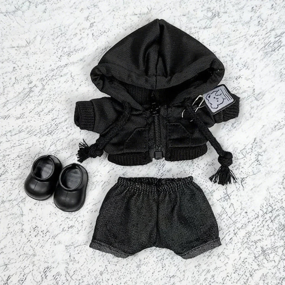 [No Doll] Cute Plush Doll Casual Hoodie Black Suit Fashion Sweatshirt Jacket Outfit Clothes for Labubu Clothes Gifts