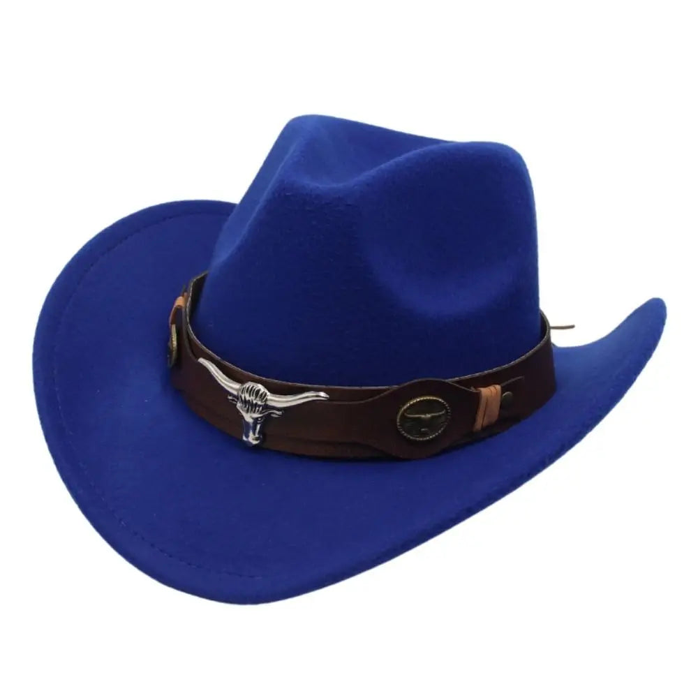 Chapeau de cowboy occidental en feutre pour femme, accessoires de tête de bœuf, bande vache, casquette de cow-girl à bord enroulé, style ethnique, style tibétain doux, chapeau haut de forme