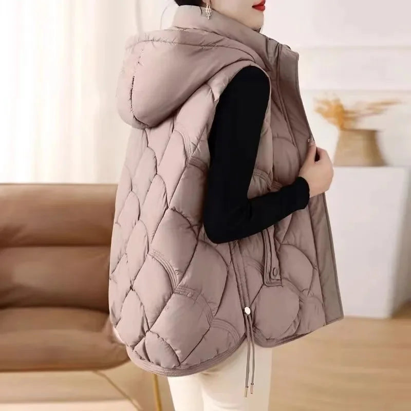 Doudoune Sans Manches en Coton Femme Automne Et Hiver 2025 Nouvelle Mode Vêtement d'Extérieur Doux Mince Gilet Manteau Femme Contraste de Couleurs