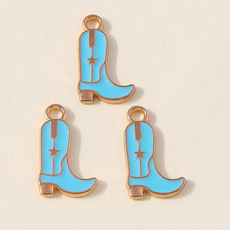 Leslie 10 pièces jolies filles bottes de cowboy et chapeau breloques pendentifs pour la fabrication de bijoux collier boucles d'oreilles bricolage Cowgirl chapeau charme cadeaux