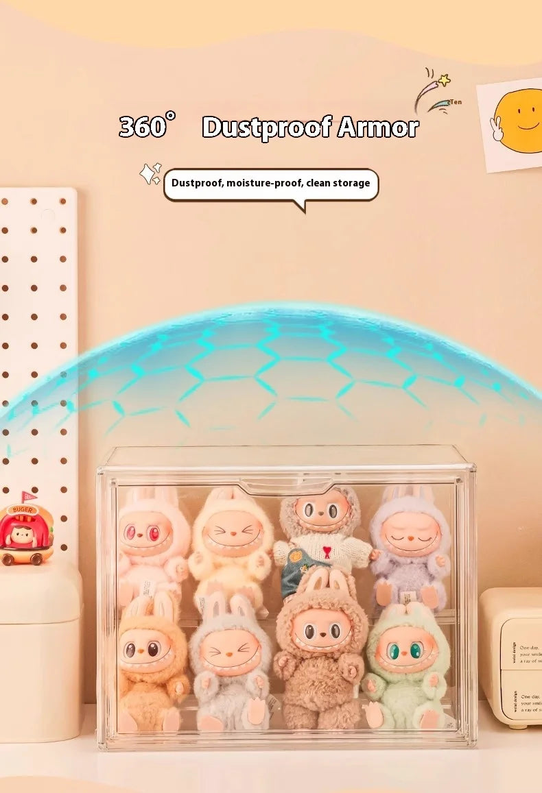 Labubu Doll Storage Box Large Capacity Transparent Acrylic Display Cabinet Dustproof Case Desktop Organizer For Home