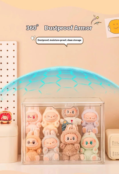 Labubu Doll Storage Box Large Capacity Transparent Acrylic Display Cabinet Dustproof Case Desktop Organizer For Home