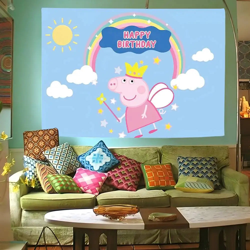 Cute P-PEPPAS PIG Photography Backgrounds For Kids Birthday Party Children Portrait Photo Backdrops