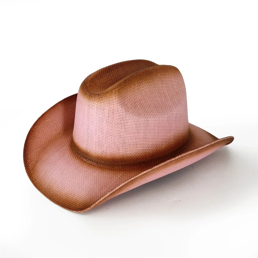 Nouveau chapeau de cowboy dégradé rétro Western pour hommes et femmes, chapeau de cowboy de scène de fête en plein air, chapeau de chevalier, sombrero de cowgirl vaquero