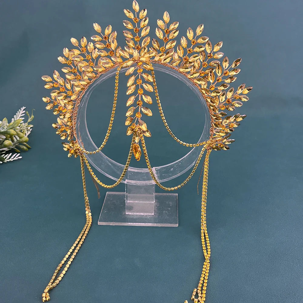 Serre-tête de mariée DZ131, accessoires pour cheveux de mariage, strass, coiffe pour femme, cristal jaune, serre-tête pour banquet, bandeau de fête