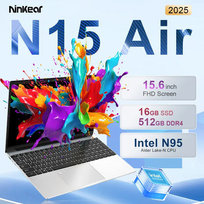 Ninkear N15 Air Laptop 15,6" IPS 1080P IPS Intel N95 3.4Ghz 12GB RAM 512GB SSD General Use Productivity Windows 11 pro Notebook
