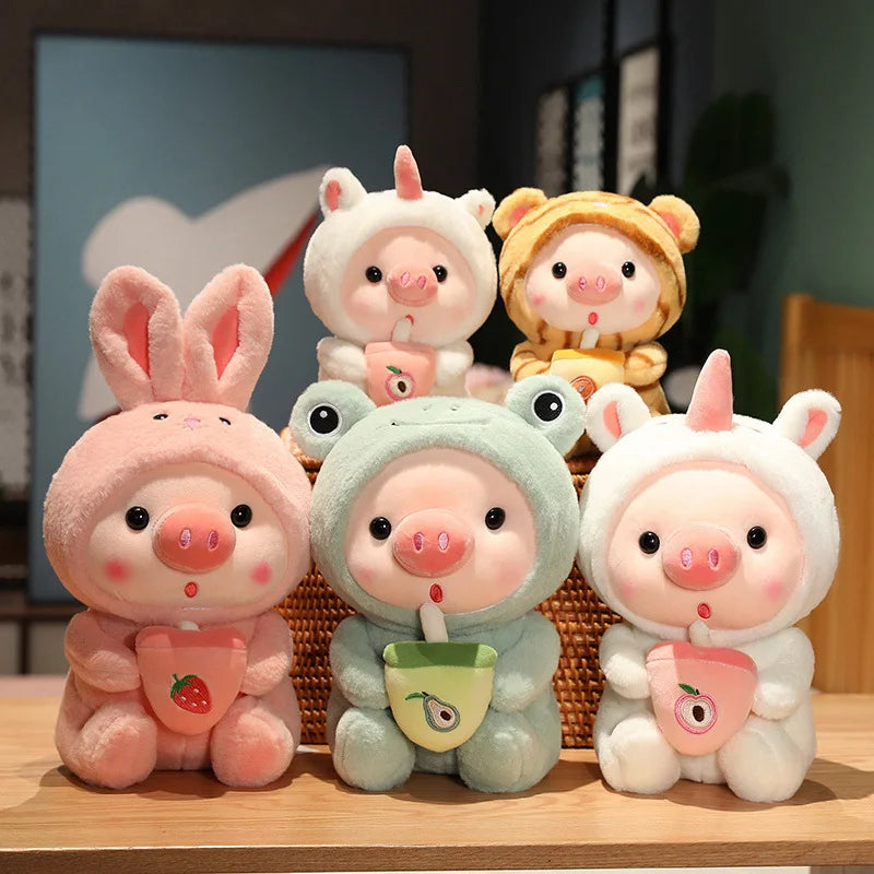 Peluche Kawaii Cochon Boba, Animal en Peluche Cochon, Déguisement Licorne Grenouille, Oreiller Doux, Jouets pour Enfants, Cadeau d'Anniversaire