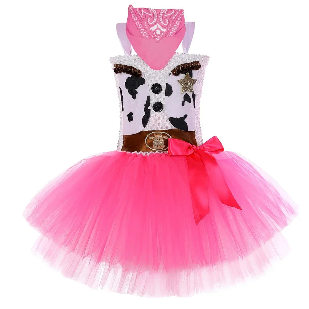 2025 Halloween Costume de Cowgirl rose pour filles, robe de princesse Tutu de fête d'anniversaire, tenue de Cowboy de vache