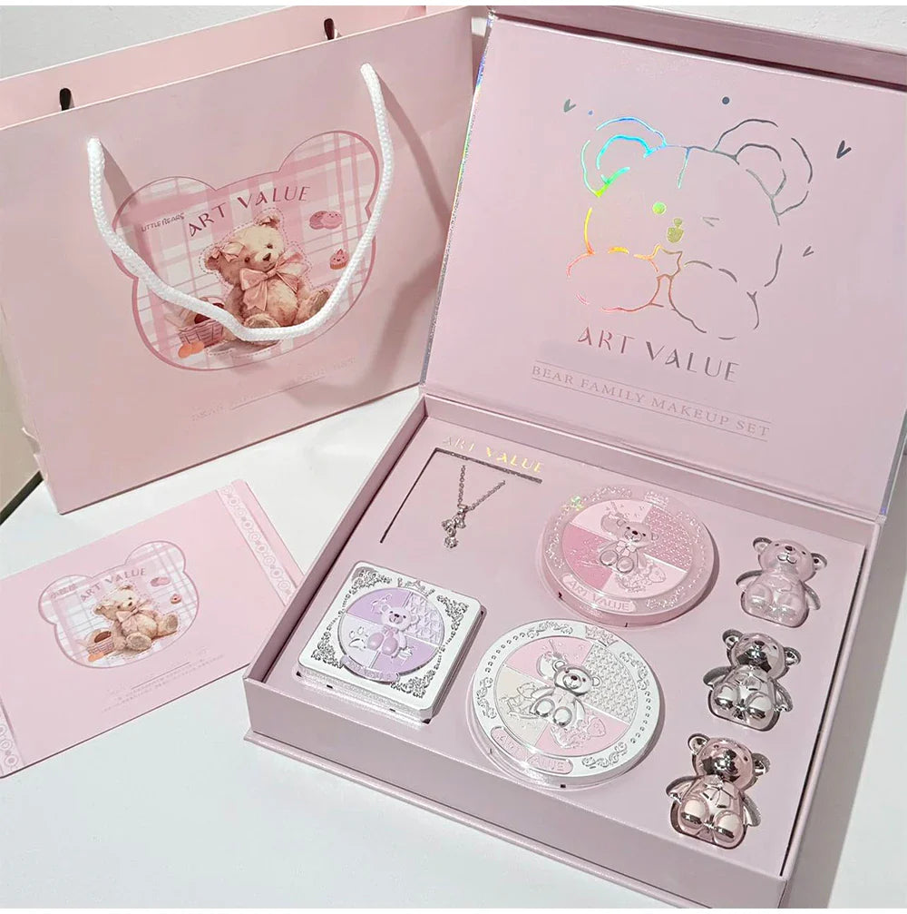 ART VALUE Coffrets de maquillage 7 pièces comprenant 3 couleurs de rouge à lèvres mat, 1 poudre pressée, 1 fard à joues, 1 palette de fards à paupières, 1 collier, coffrets de maquillage beauté