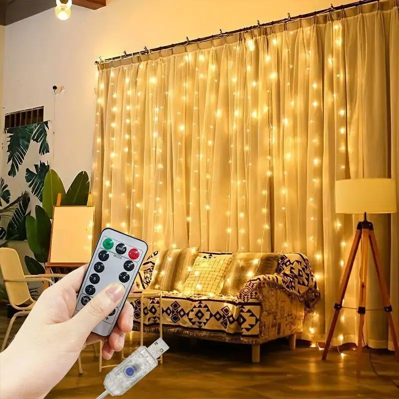USB Curtain String Lights 8 Lighting Modes LED Light for Outdoor Garden Wedding Christmas New Year Home Decoration