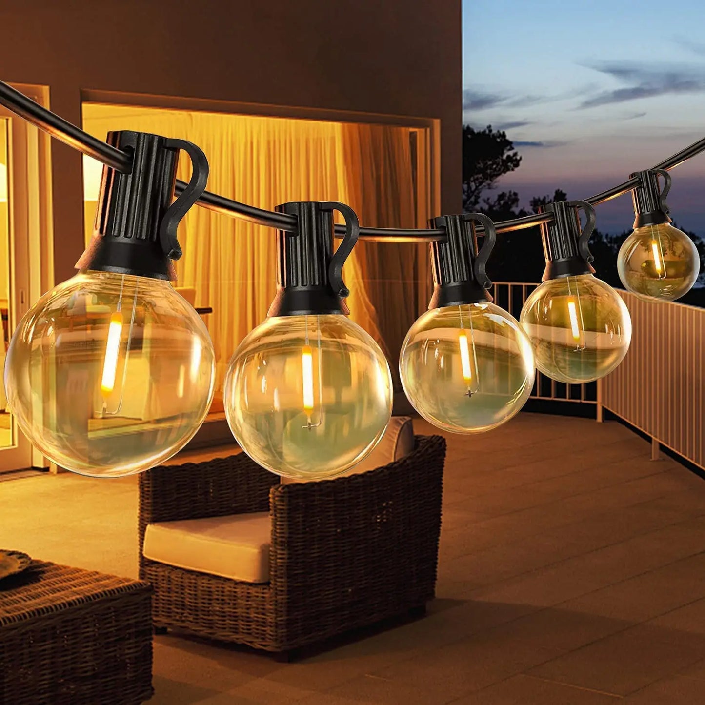 G40 Solar Outdoor String Lights, with remote controls, shatterproof globe bulb, IP65 waterproof, Patio Light for Garden Decor