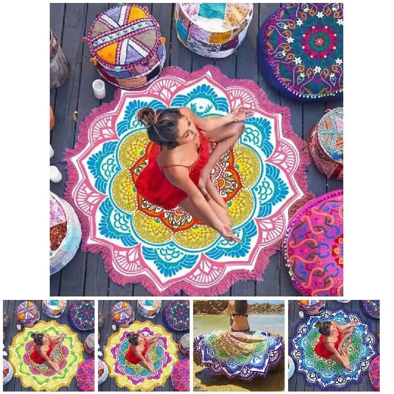 Indian Mandala Tapestry With Tassel Printed Beach Towel Wall Hanging Yoga Mat Bikini Cover-Up for Home Decor
