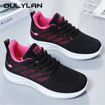 Oulylan Summer Soft Sole Running Shoes Ladies Casual Solid Color Antislip Footwear Outdoor Lace Up Mesh Breathable Sneakers
