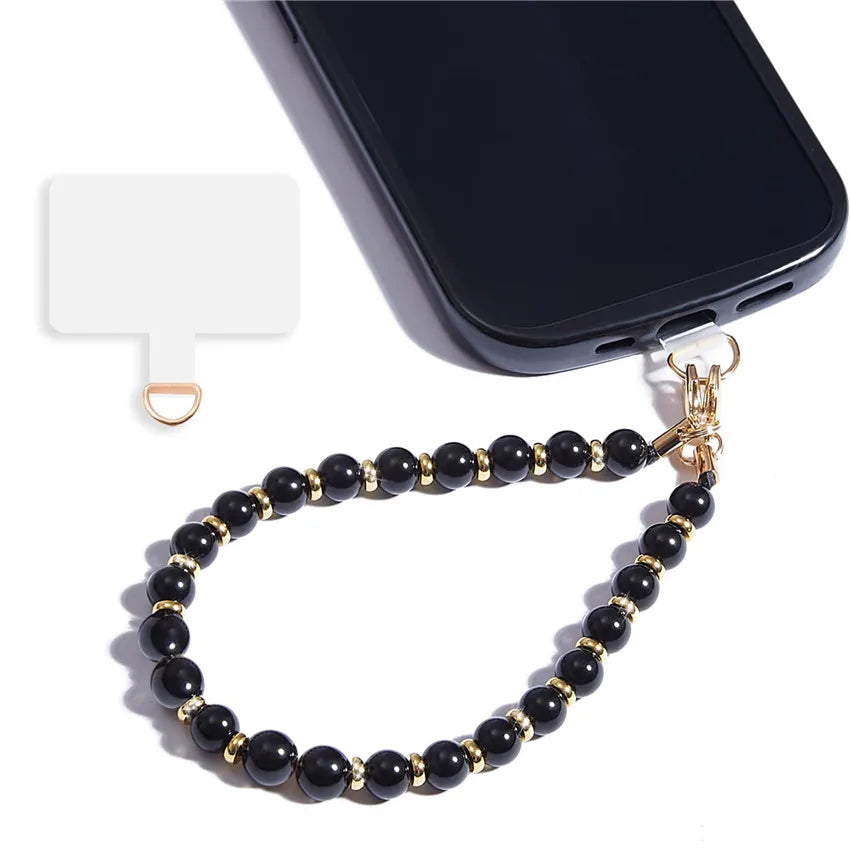 Marble Beaded Phone Wrist Strap, Detachable Cellphone Lanyard with Tether Tab, Hands-Free Wristlet Bracelet, Grip for Women