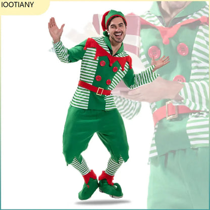 Christmas Outfits Men Striped Christmas Elf Cosplay Costume Xmas Performance Dress Up Festival Party Stage Fancy Dress New
