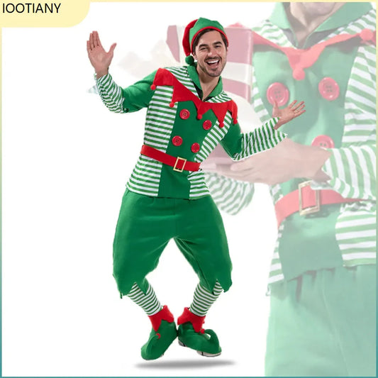 Christmas Outfits Men Striped Christmas Elf Cosplay Costume Xmas Performance Dress Up Festival Party Stage Fancy Dress New