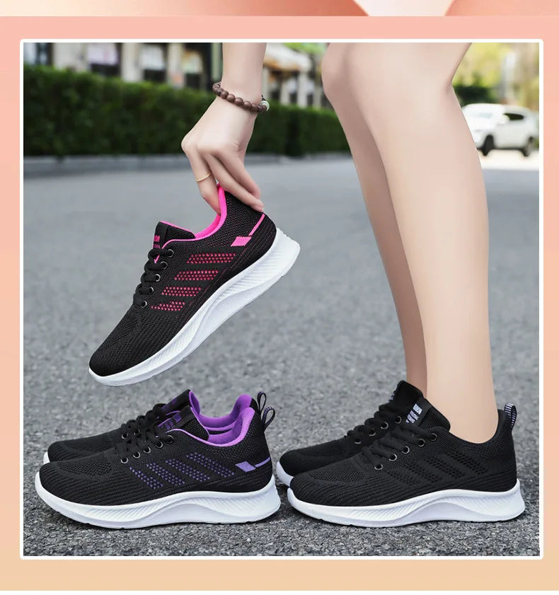 Oulylan Summer Soft Sole Running Shoes Ladies Casual Solid Color Antislip Footwear Outdoor Lace Up Mesh Breathable Sneakers