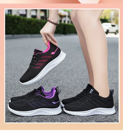 Oulylan Summer Soft Sole Running Shoes Ladies Casual Solid Color Antislip Footwear Outdoor Lace Up Mesh Breathable Sneakers