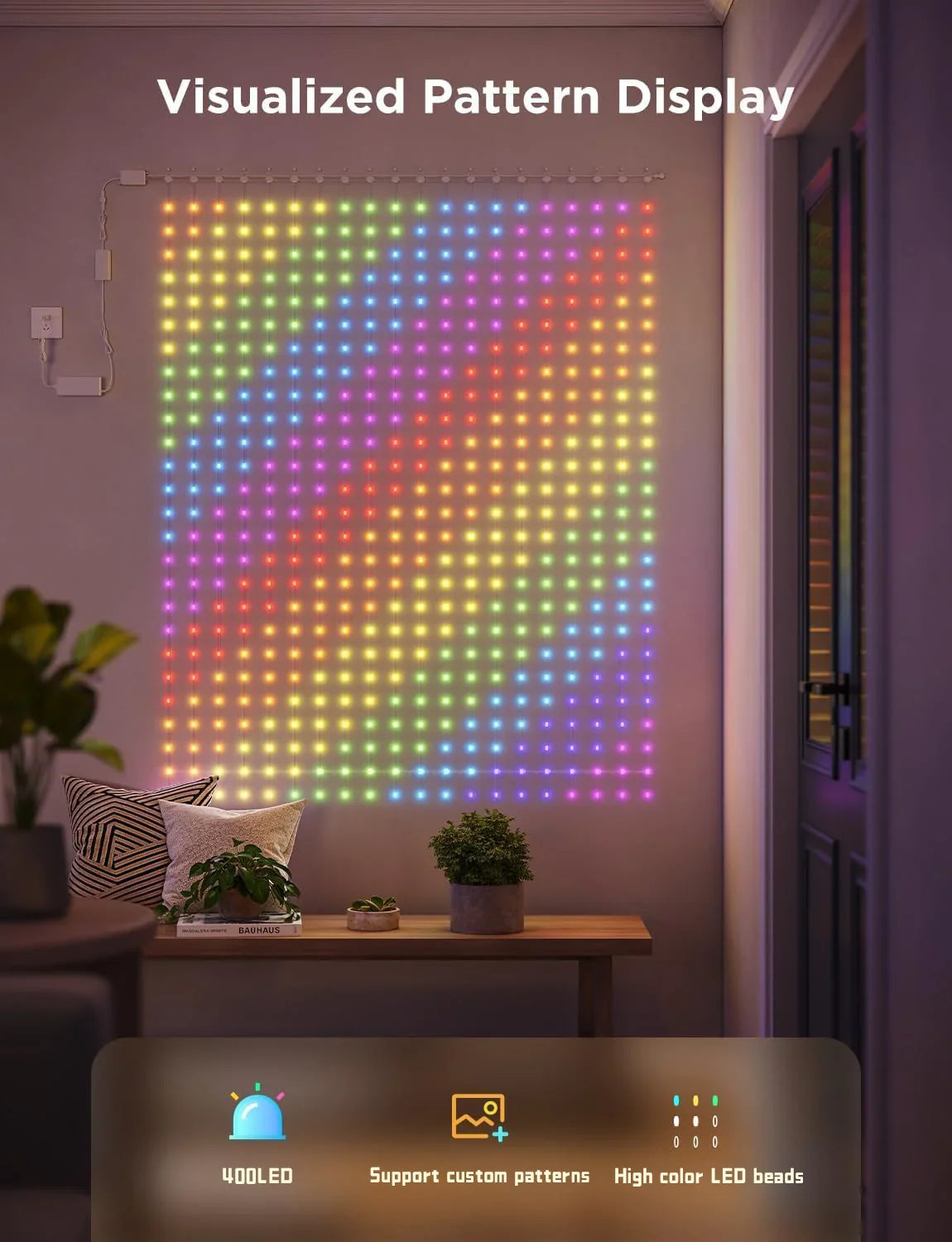 Rideau lumineux intelligent à 400led, application Bluetooth, guirlande lumineuse féerique RGB, bricolage, changement de musique, affichage pour fenêtre, décoration de chambre à coucher