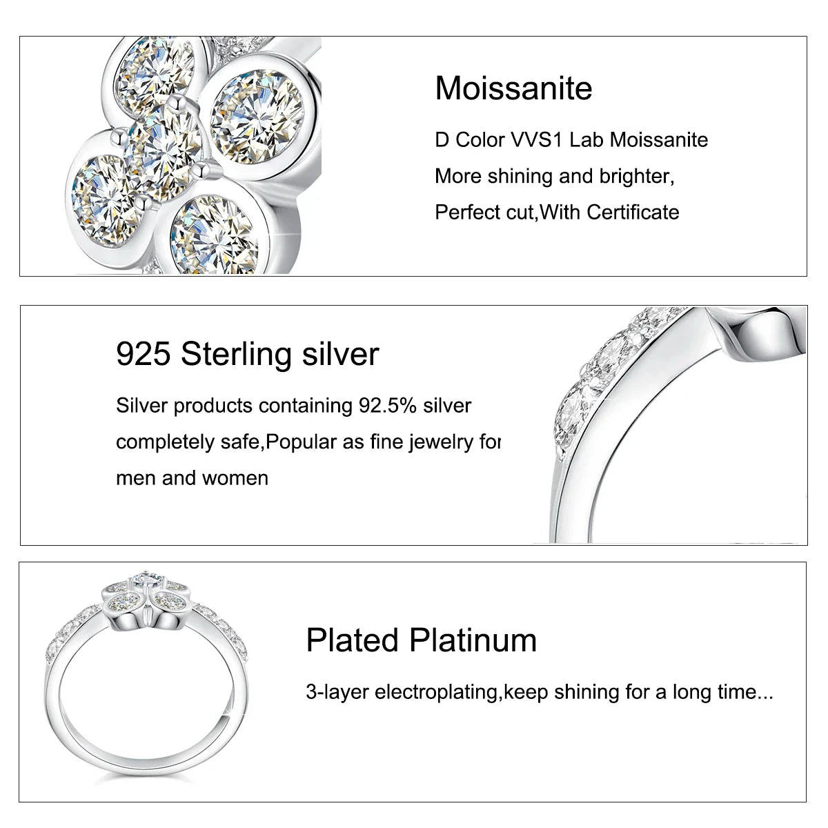 0.9CT Moissanite Ring for Women D VVS1 Round Diamond Double Halo Ring Engagement Christmas 925 Sterling Silver Wedding