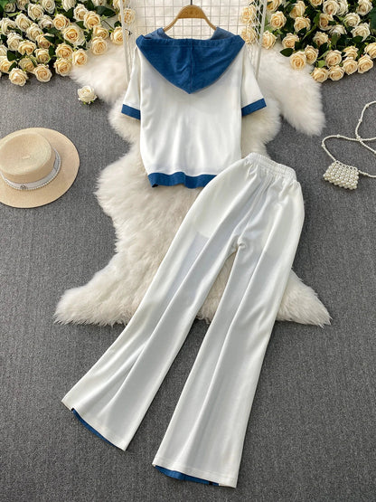 Cowboy patchwork hooded jacket fashionable sports suit women's summer 2025 new two-piece set popular age reducing pants