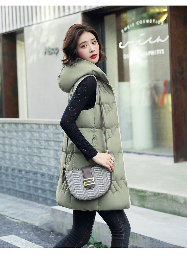 Double Side Vest Korean Slim Hooded Down Cotton Vest Women Waistcoat Sleeveless Jacket 2022 Autumn Winter Jacket Female Coat