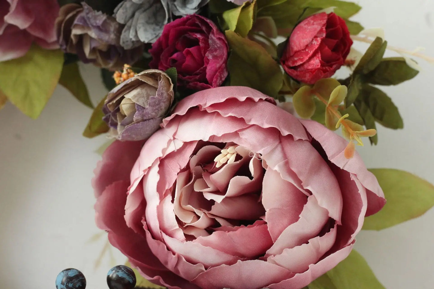 Artificial Retro Peony Flower Wreath 35CM Candlestick Wreath Christmas Halloween Decorative Flower Wedding Home Decor