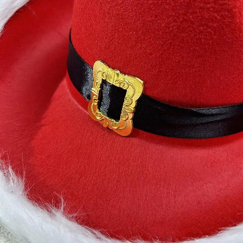 Chapeau de cowboy de Noël lumineux tendance, chapeau de jazz de cowgirl en feutre rouge à large bord pour hommes et femmes
