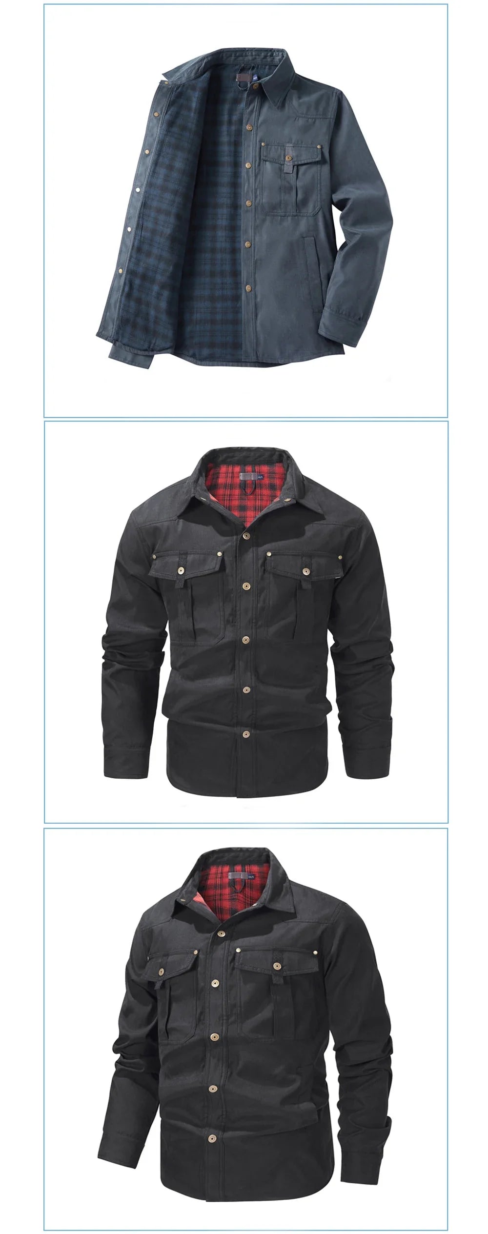 Spring Autumn Mens Flannel Plaid Shirt Jacket Casual Men Retro Lapel Cotton Warm Shirts Men Tactical Windbreaker Jacket Clothing