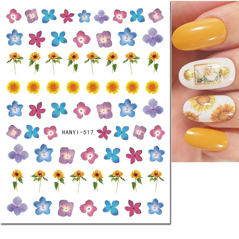 Autocollants 3D pour ongles Hiver Automne Feuilles dorées Roses Rouges Fleurs Décalcomanies pour la décoration des ongles Salon de manucure Beauté