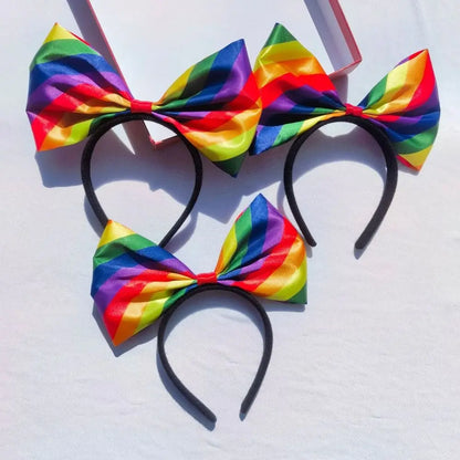 Colorful Rainbow Bowknot Hair Hoop Beautiful Fabric Art Rainbow Bow Headband Soft Durable Party Head Hoop Party Supplies