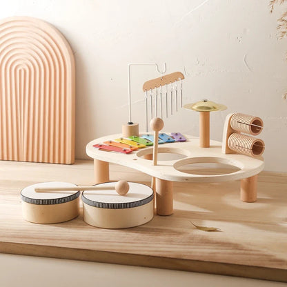 Jouets Éducatifs Bébé en Bois Carillons Éoliens Montessori Jouets Musicaux pour Enfants Xylophone Cadeaux d'Anniversaire Nouveau-né Table Musicale Jouets