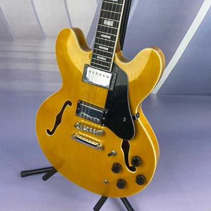 Guitare électrique jaune à corps semi-creux, pont fixe, expédié depuis les états-unis
