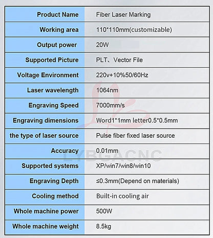 Fiber Laser Marking Machine 20W Mobile Control for Jewelry Metal Engraving Cutting 110x110mm Lens Computer Laser Marker 220V110V