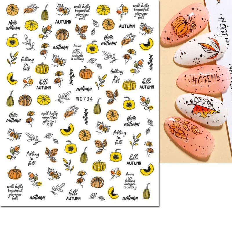 3d Nail Art Stickers Winter Autumn Golden Leaves Red Roses Flowers Decals For Nails Decoration Manicure Salon Beauty