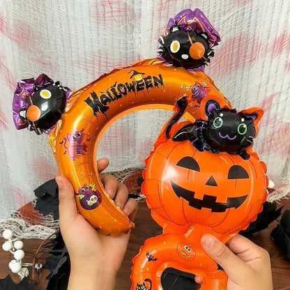 50/5pcs Halloween Balloon Headband Foil Balloons Stick Aluminum Film Inflatable Balloon Skeleton Pumpkin Hair Hoop Party Props