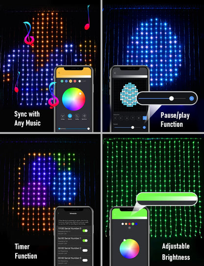Rideau lumineux Led intelligent, guirlande du nouvel an, guirlande lumineuse féerique RGB, affichage du changement de musique, pour fenêtre, décoration de salle de noël