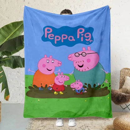 Cartoon P-Peppa Pigs Printed Blanket Picnic Blankets Warm Blanket Soft and Comfortable Blanket Home Travel Birthday Gift