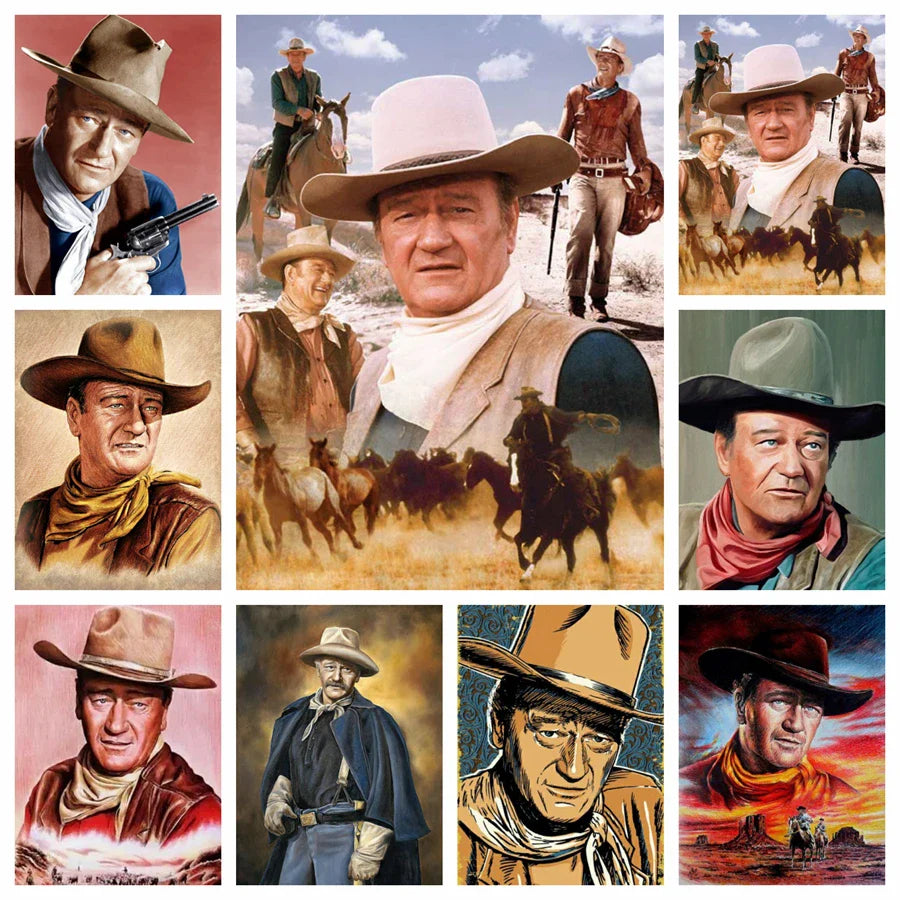 5D DIY Diamond Painting Cowboy John Wayne Full Round Diamond Mosaic Picture of Rhinestones Diamond Embroidery Home Decoration