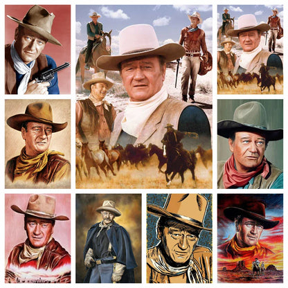 5D DIY Diamond Painting Cowboy John Wayne Full Round Diamond Mosaic Picture of Rhinestones Diamond Embroidery Home Decoration